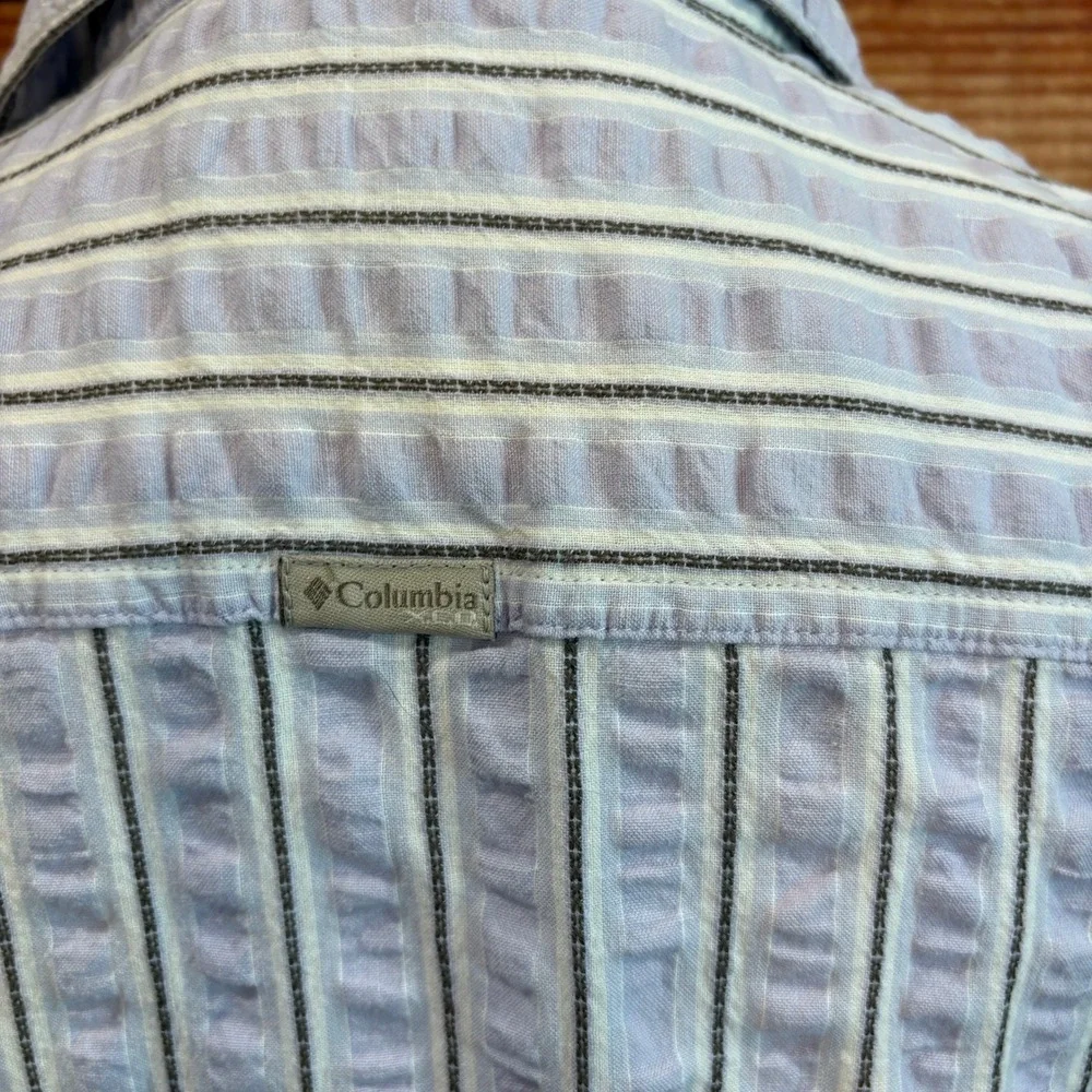 Columbia Womens Short Sleeve Lavender Stripe 100% Cotton Top Size L